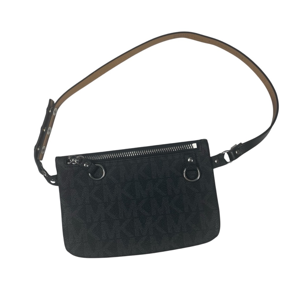 Michael Kors Signature Black Belt Bag Fanny Pack 554131 Silver Size Small S
